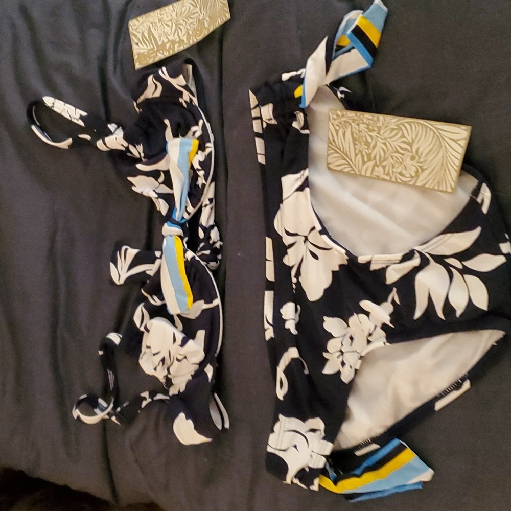 Beach House navy floral tie bikini